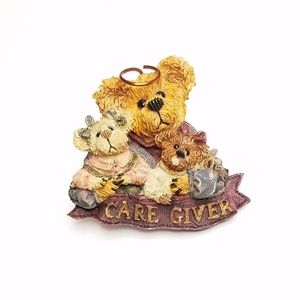 Vtg Angel Teddy Bear "Care Giver" Ceramic Brooch